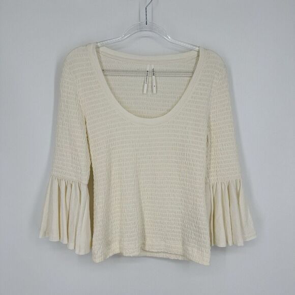 Anthropologie Smocked Bell-Sleeve Top Shirt Ivory Women’s Size Extra Small - Picture 4 of 12